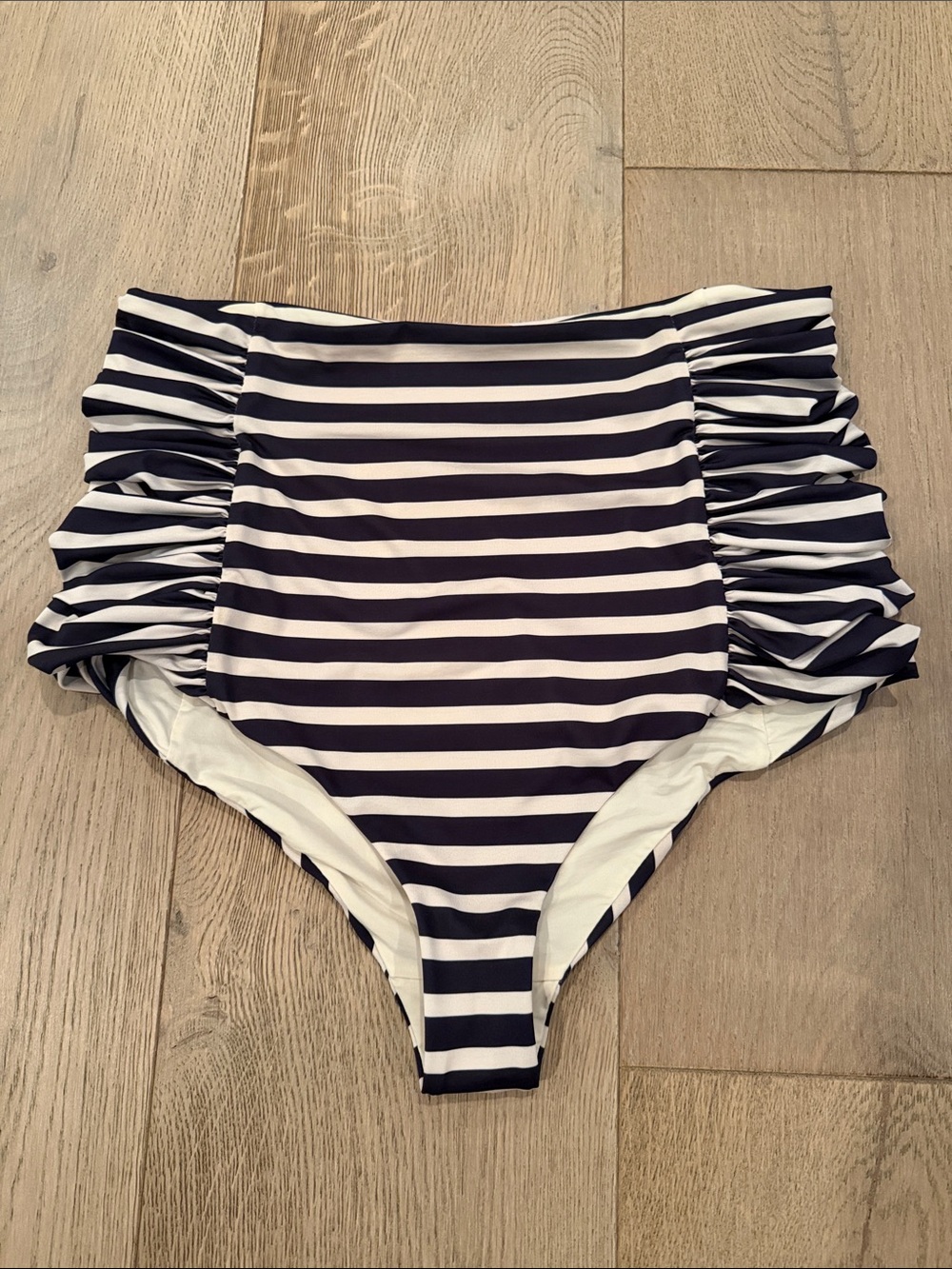 Johanna Ortiz Migrate South Bikini Bottom in Navy/Cream Stripes